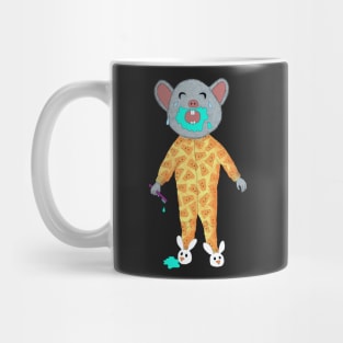 Cute sad mouse baby in jammies and bunny slippers Mug